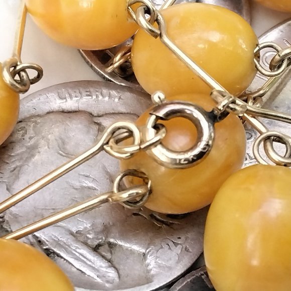 1920's 12kt Gold Fill & Egg Yolk Amber Necklace - Picture 2 of 7